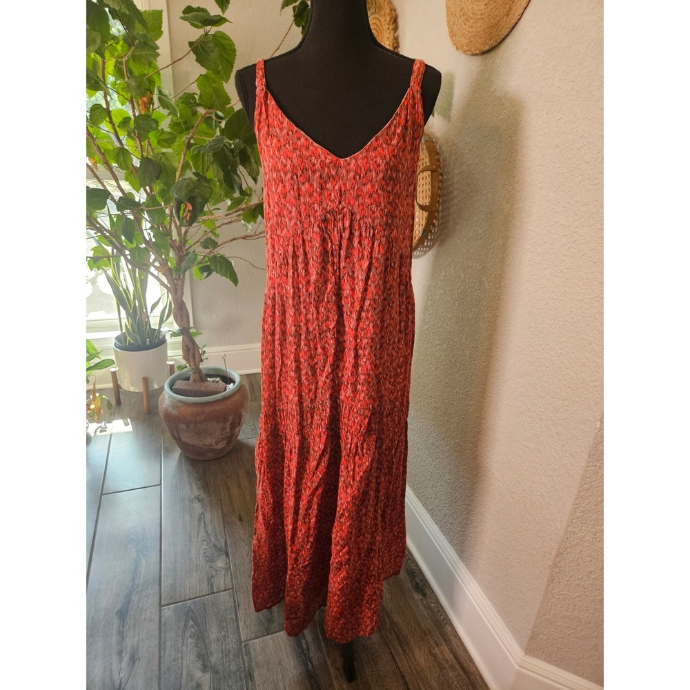 Joie Tea Rose Red Abstract Print‎ Cotton Maxi Dress XXL JE6001PR Boho Tiered